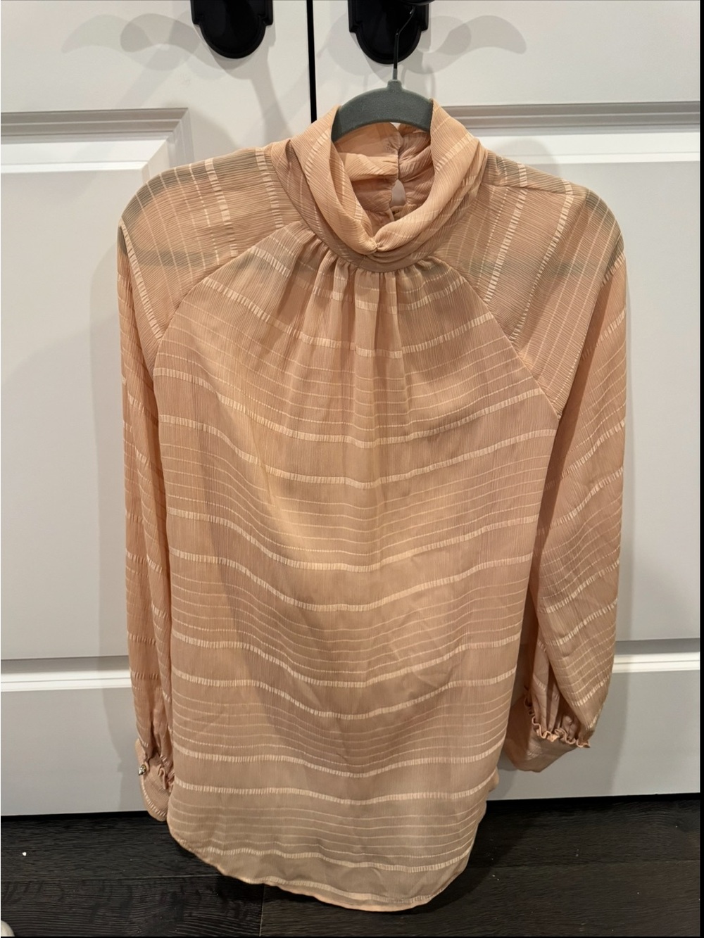 Anthropologie Peach High-Neck Textured Blouse
